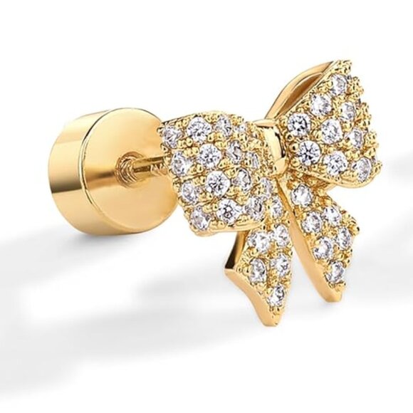Neiman Marcus 14K Gold Plated Dainty Flat Back Bow Earrings